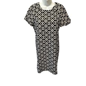 Zara Basic Geometric Black White Dress Sz L Short Sleeve Boxy Fit Business
